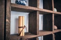 Chinese paper scroll and traditional teaware on the shelves in the tea house Royalty Free Stock Photo