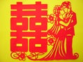 Chinese Papercutting:Red double happiness(vetical)