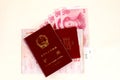 Chinese passport, stamps and money Royalty Free Stock Photo