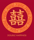 Chinese Pattern Double Happiness Symbol with Round Floral Frame Royalty Free Stock Photo