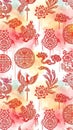 Chinese Pattern with Red Floral Motifs Royalty Free Stock Photo