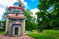 Chinese pavilion creaking gazebo in Catherine Park in Tsarskoye Selo, Pushkin, Russia Royalty Free Stock Photo