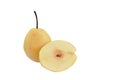 Chinese pear healthy fruit half cut on white background Royalty Free Stock Photo