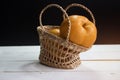 The Chinese pear in woven basket Royalty Free Stock Photo