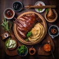 Chinese Peking Duck in a Bustling Restaurant Scene