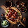 Chinese Peking Duck in a Bustling Restaurant Scene