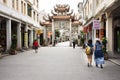 Chinese people and foreigner travelers travel and walk visit on Paifang Street in old town and ancient city center of Chaozhou Royalty Free Stock Photo