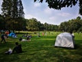 chinese people having outing at Wuhan botanic garden in China