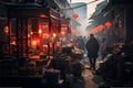 Chinese people market red lanterns and decorations Royalty Free Stock Photo