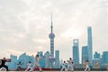 Chinese people in Shanghai Bund to play tai chi Royalty Free Stock Photo