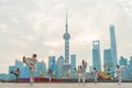 Chinese people in Shanghai Bund to play tai chi Royalty Free Stock Photo