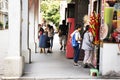 Chinese people and travelers selecting and buy chinese dessert fruit coating sugar in small local shop in old town at Chaozhou