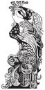 Chinese phoenix Fenghuang. Black and white