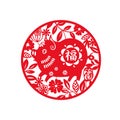 2019 Year of the Pig. Chinese Zodiac Sign round design. Chinese traditional paper cut art pattern. Royalty Free Stock Photo