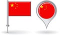 Chinese pin icon and map pointer flag. Vector Royalty Free Stock Photo