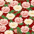 Chinese pink flower and spiral cloud seamless pattern background