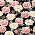 Chinese pink flower and spiral cloud seamless pattern background