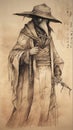 Chinese Plague Doctor. A Pencil Portrait