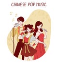 Chinese pop music. Musicians playing instrument and singing