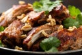 Chinese Pork ribs with peanuts and coriander Royalty Free Stock Photo