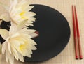 Chinese pottery plate and waterlilies