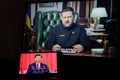 Kyiv, Ukraine - March 16 2023: Chinese president Xi Jinping on the phone screen and Volodymyr Zelenskyy the president of Ukraine Royalty Free Stock Photo