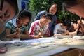 Chinese primary school students in learning callig