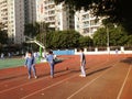 Chinese primary school students in the school playground Physical Education