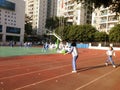 Chinese primary school students in the school playground Physical Education