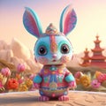 Chinese Rabbit Anime 3d Illustration In Mexican Folklore Style