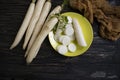 Chinese radish on wooden background nutrition nutrition