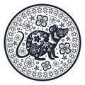 Chinese rat zodiac sign. Lunar New Year horoscope mouse silhouette, oriental astrological calendar rat sign flat vector