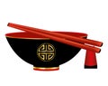 Chinese red and black colors bowl with gold pattern Royalty Free Stock Photo