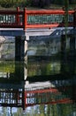 The Chinese red bridge in the park Royalty Free Stock Photo