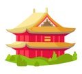 Chinese Red Building with Yellow Roof Isolated