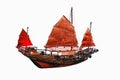 Chinese red classic sailboat on white background