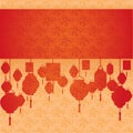 Chinese red and cream cloud pattern and lanterns horizontal banner
