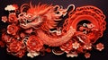 Chinese red dragon greating card. Chinese New Year Festival. AI Generated Royalty Free Stock Photo