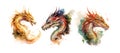 Chinese red Dragon set vector hand drawn watercolor illustration sketch for decorative design of Asian culture celebrations, Royalty Free Stock Photo