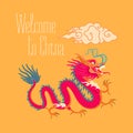 Chinese red dragon vector illustration. Travel to China concept design element Royalty Free Stock Photo