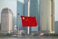 Chinese red flag in the bund of Shanghai Royalty Free Stock Photo