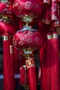 Chinese red and gold lantern display on Chinese New year festival on the street in Singapore, closeup Royalty Free Stock Photo