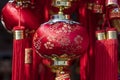 Chinese red and gold lantern display on Chinese New year festival on the street in Singapore, closeup Royalty Free Stock Photo