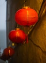 Chinese red lantern hanging from a roof in the Taiwanese village of Jiufen - 2 Royalty Free Stock Photo