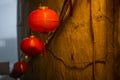 Chinese red lantern hanging from a roof in the Taiwanese village of Jiufen - 1 Royalty Free Stock Photo