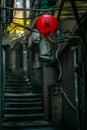 Chinese red lantern hanging from a roof in the Taiwanese village of Jiufen with written Royalty Free Stock Photo