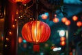 Chinese red lantern in the night of Chinese New Year of happiness Royalty Free Stock Photo