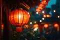 Chinese red lantern in the night of Chinese New Year of happiness Royalty Free Stock Photo