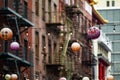 New York, USA June 3, 2023: Red lanterns in the Chinatown neighborhood Royalty Free Stock Photo