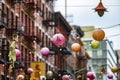Chinese red lanterns in the Chinatown neighborhood of New York (USA Royalty Free Stock Photo